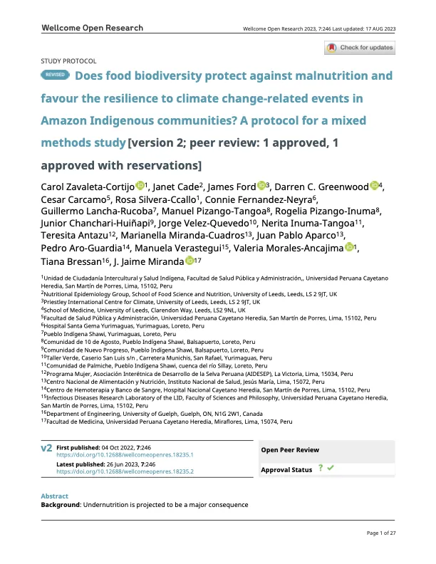 Does food biodiversity protect against malnutrition and favour the resilience to climate change-related events in Amazon Indigenous communities? A protocol for a mixed methods study