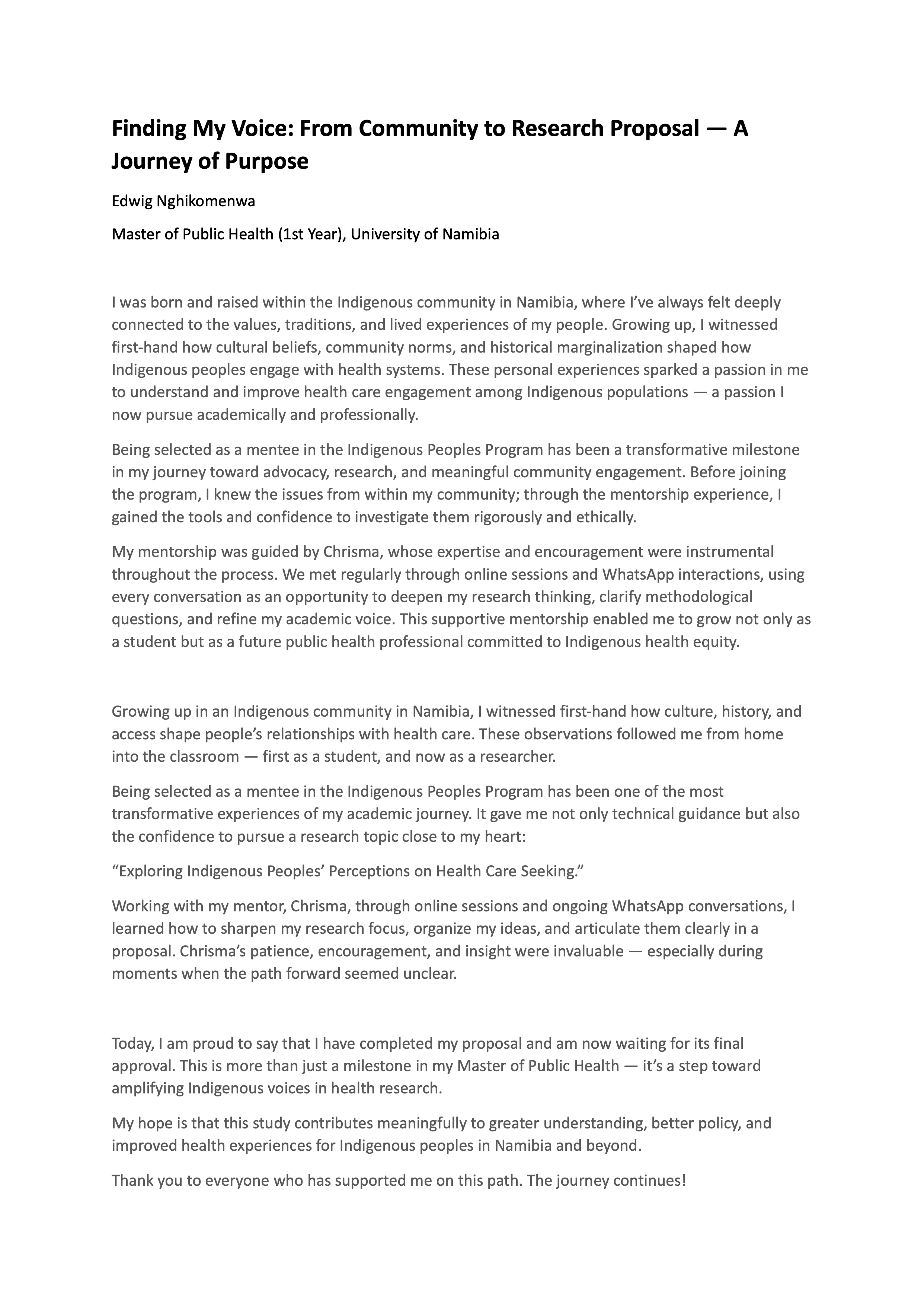 Final Outcome for Edwig Nghikomenwa