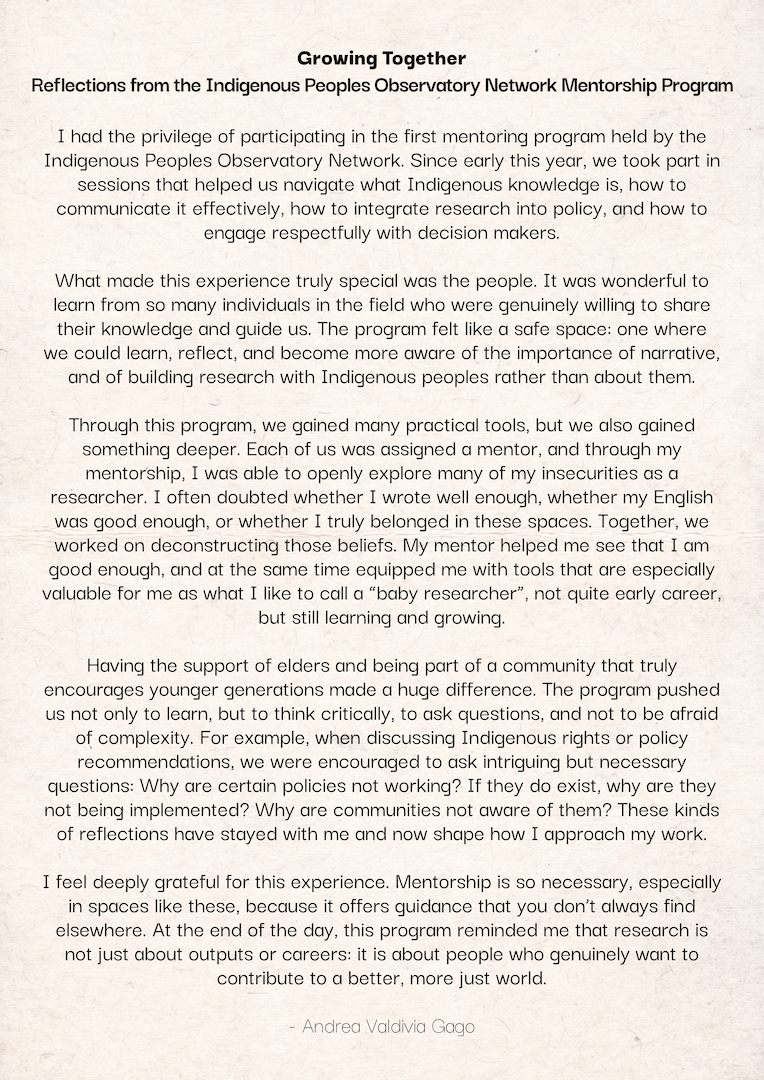 Reflections from the Indigenous Peoples Observatory Network Mentorship Program